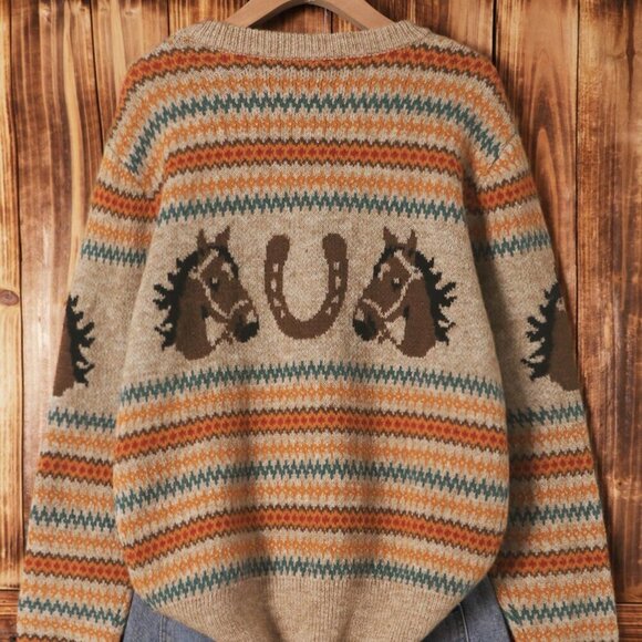 Multicolor Casual Women's Western Horse Graphic Sweater top - Picture 4 of 6